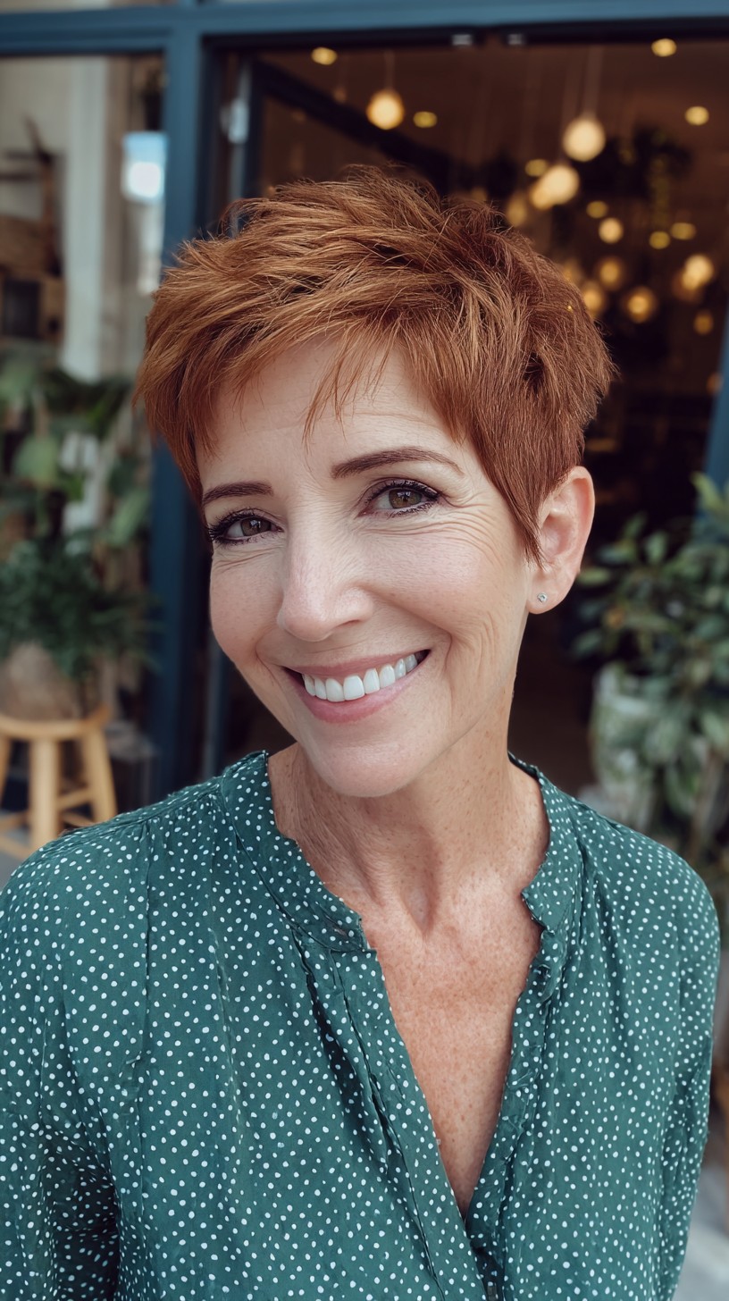 Cropped Copper Pixie with Textured Crown and Tapered Temples