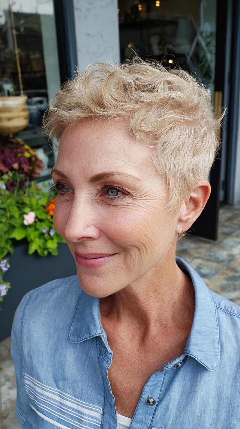Ivory-Blonde Tapered Pixie with Finger-Textured Top