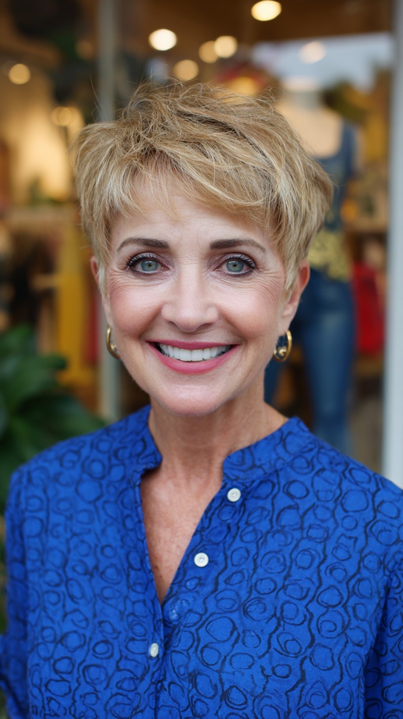 Light Ash-Blonde Layered Pixie with Choppy Crown