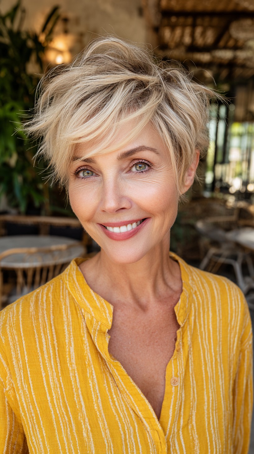 Platinum Textured Pixie with Airy Side-Swept Fringe