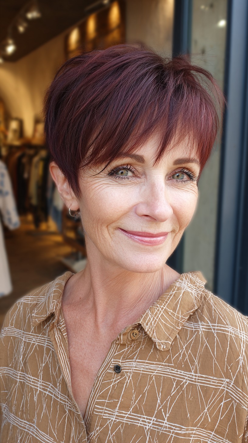 Plum-Berry Tapered Pixie with Soft Side-Fringe