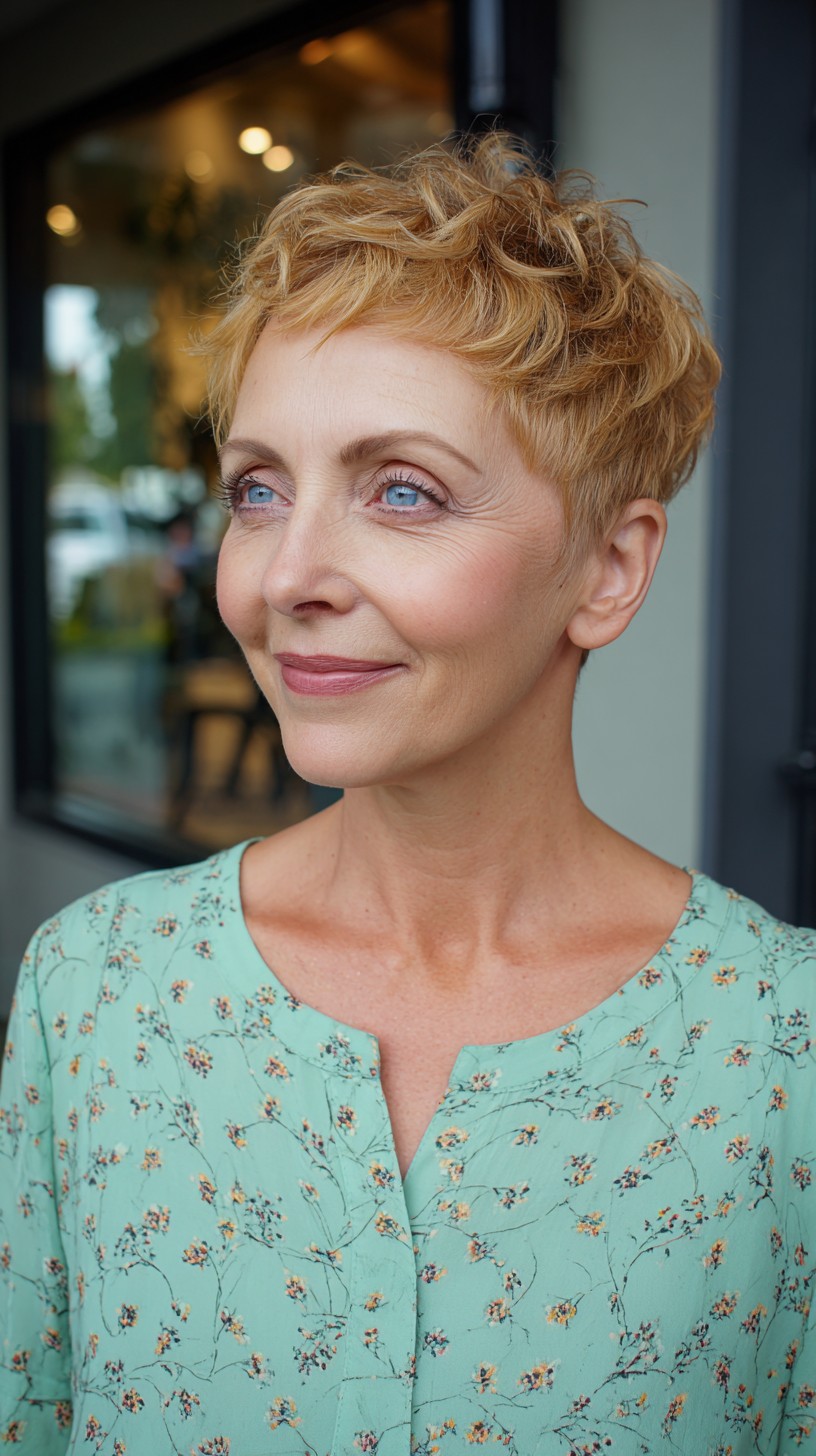 Textured Golden-Blonde Pixie with Tapered Nape and Crown Lift