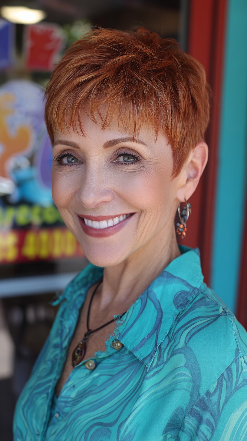 Vibrant Copper Micro-Textured Pixie with Ear-Contouring Taper
