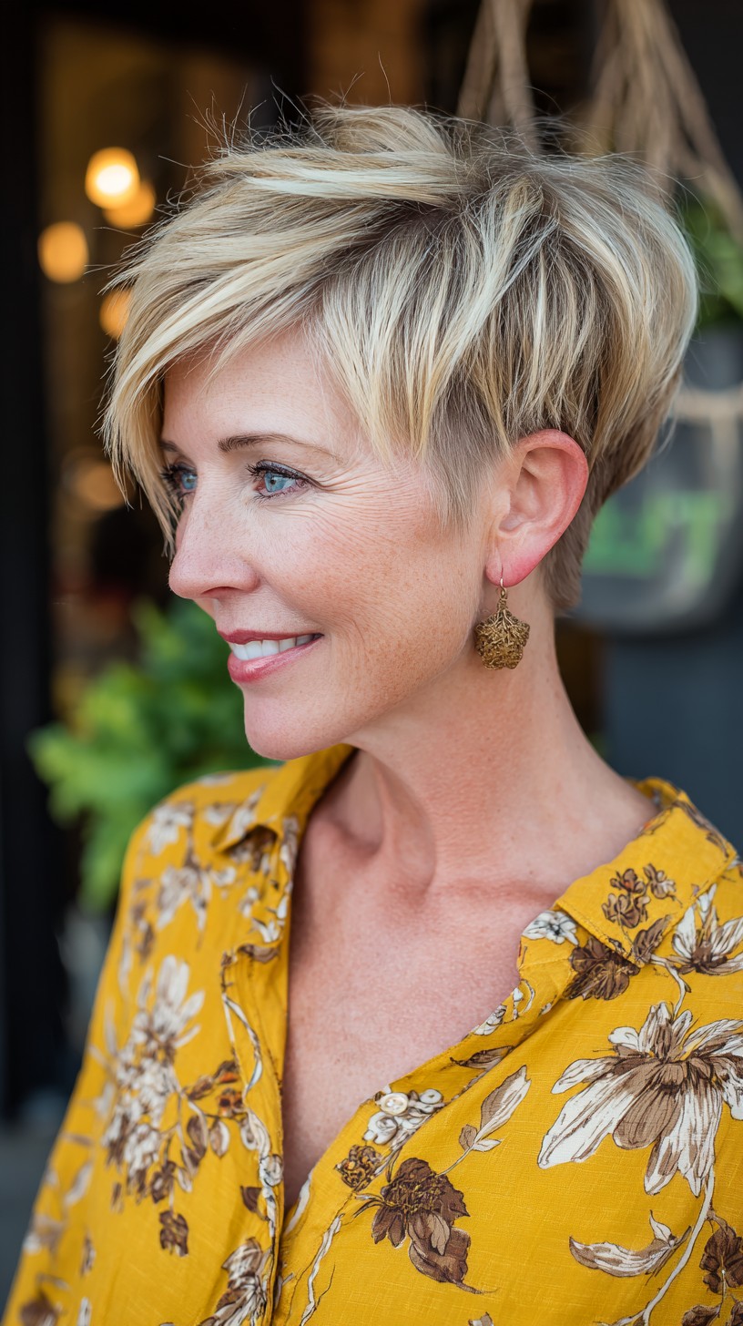 Cropped Layered Pixie with Lifted Radial Crown and Long Side Fringe