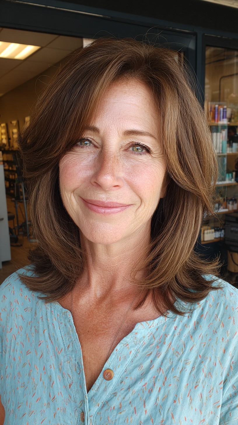 Rounded Shoulder-Grazing Layers with C-Curve Blowout and Subtle Temple Lights
