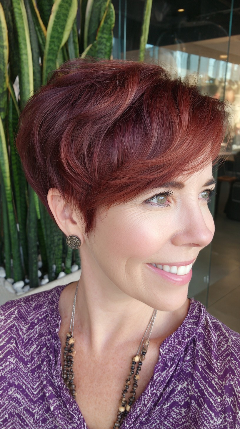 Chic Short Stacked Pixie with Side-Swept Fringe