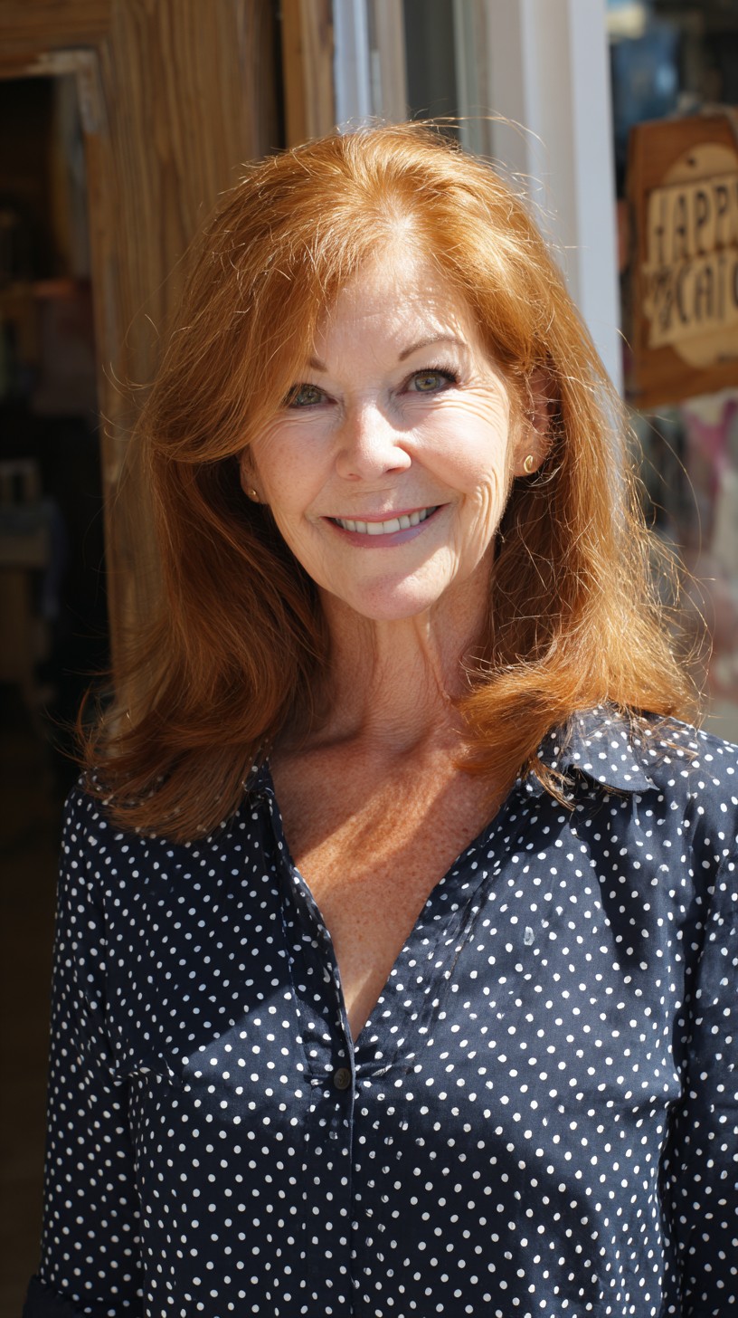 Soft Copper Shoulder-Length Layers with Natural Root Lift