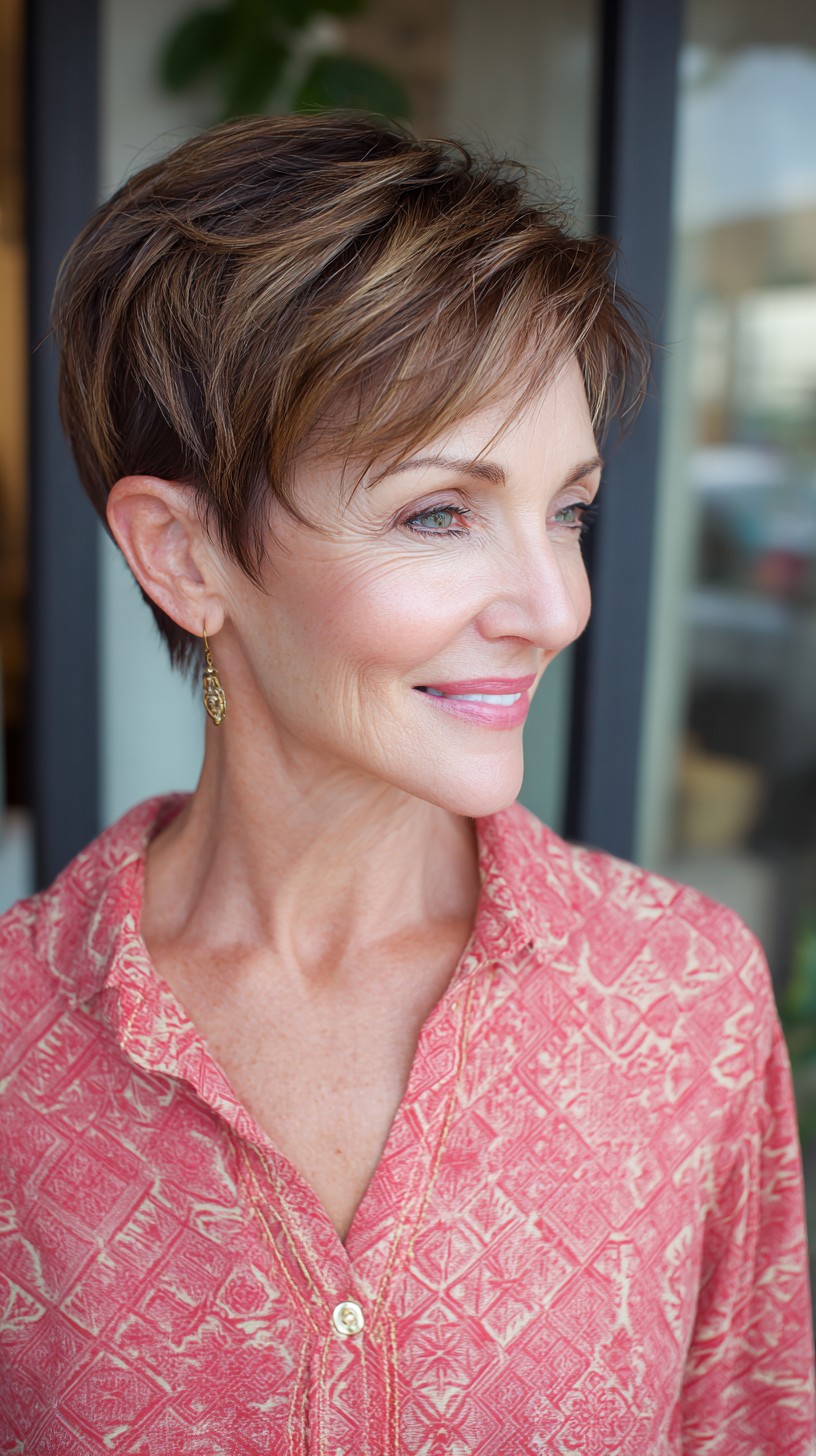 Stacked Short Pixie with Soft Face-Framing Layers