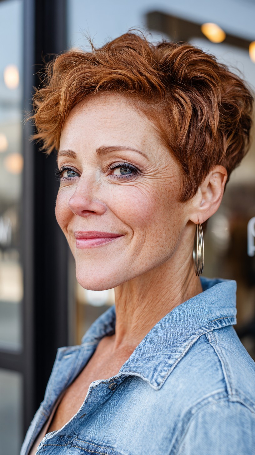 Textured Copper Stacked Pixie with Elevated Crown