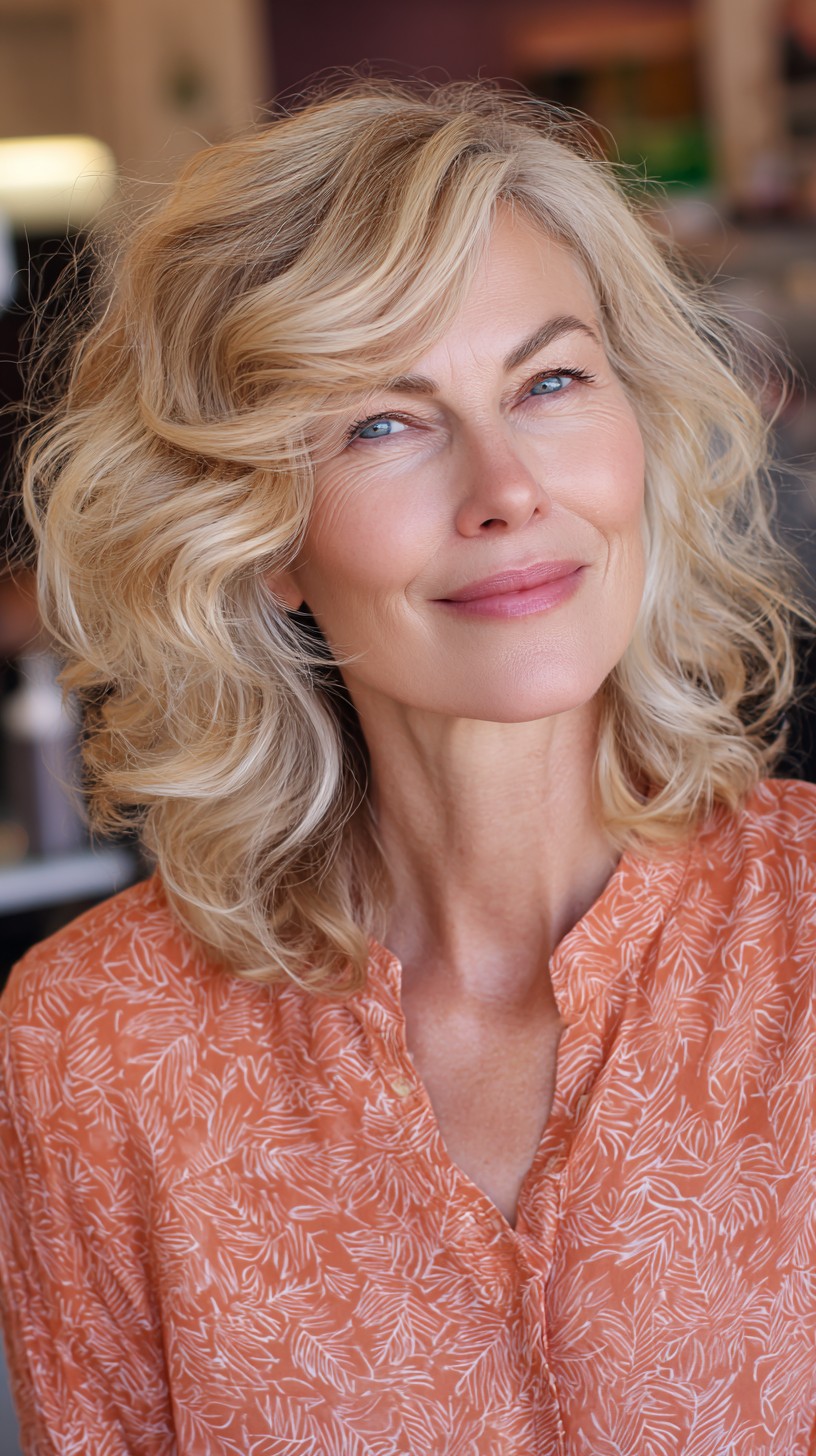 Textured Mid-Length Blonde with Lived-In Silver and Face-Framing Layers