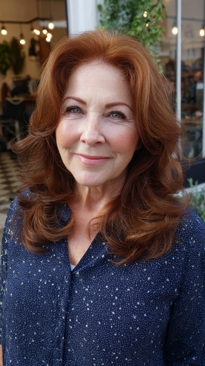 Voluminous Red-Copper Mid-Length Shag with Rolled Ends