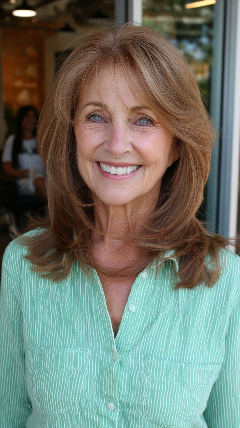 Warm Bronde Shoulder-Grazing Layers with Soft Center-Part Curtain