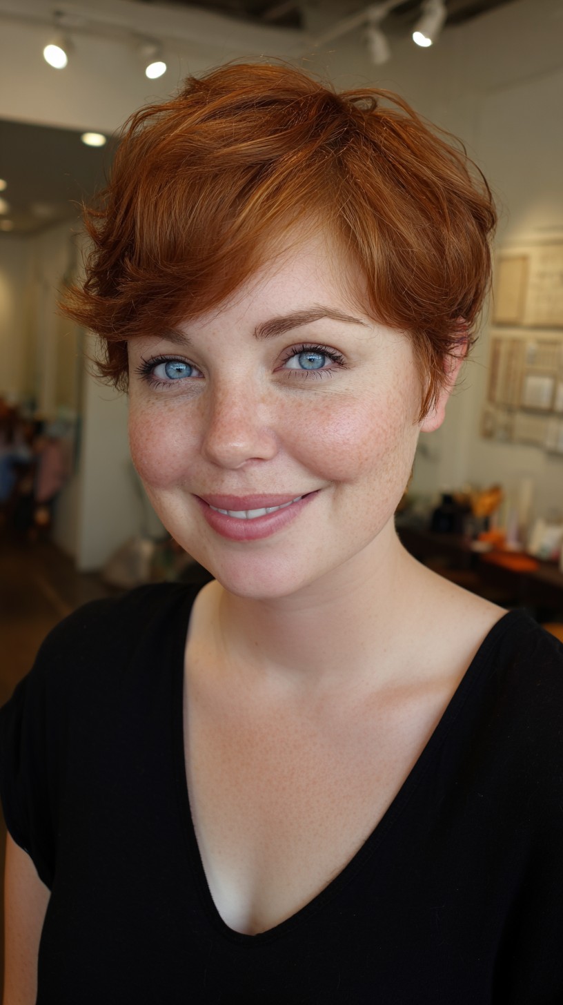 Airy Copper Pixie with Feathered Side Sweep