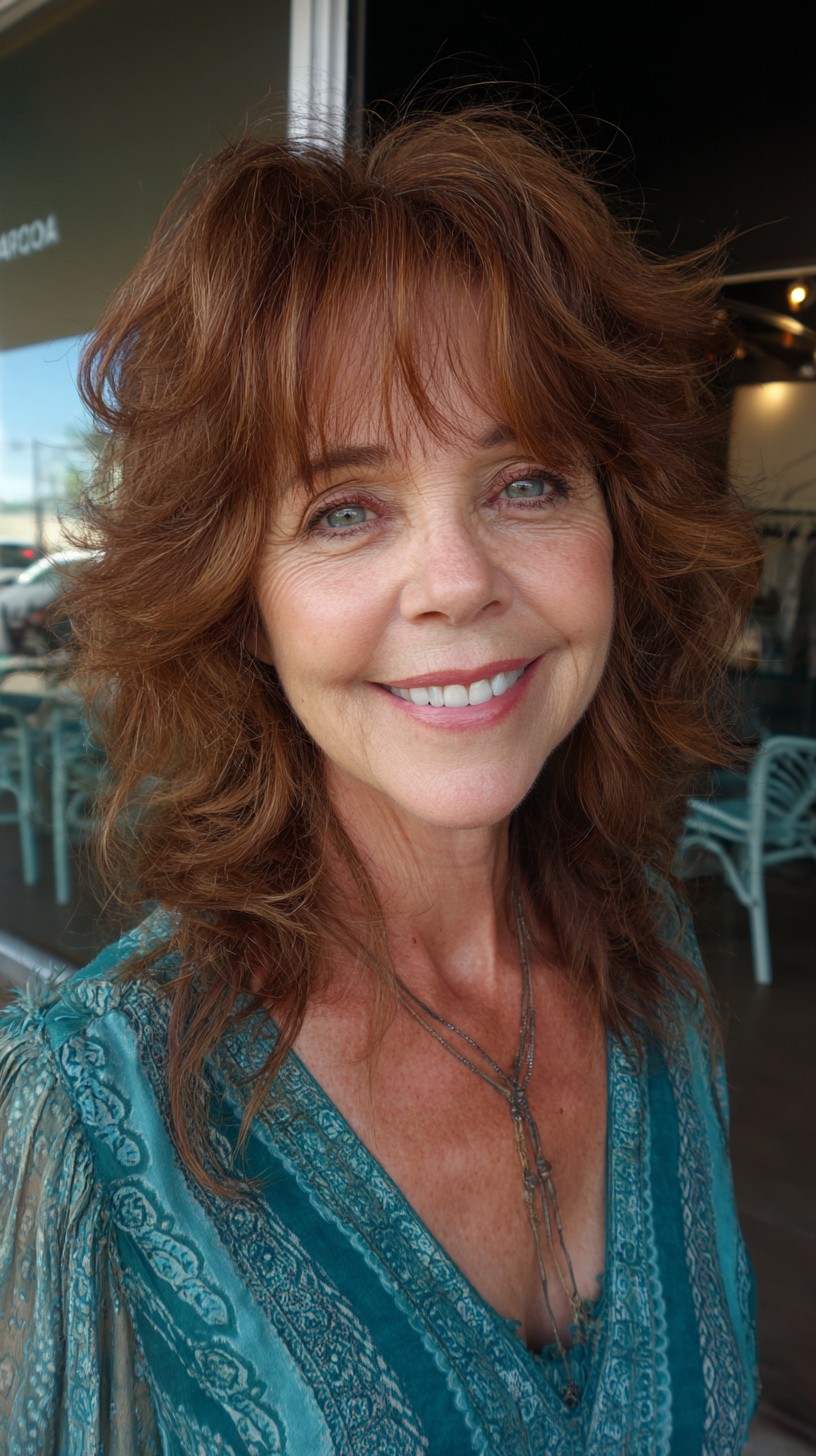 Auburn Feathered Shag with Wispy Micro-Bangs