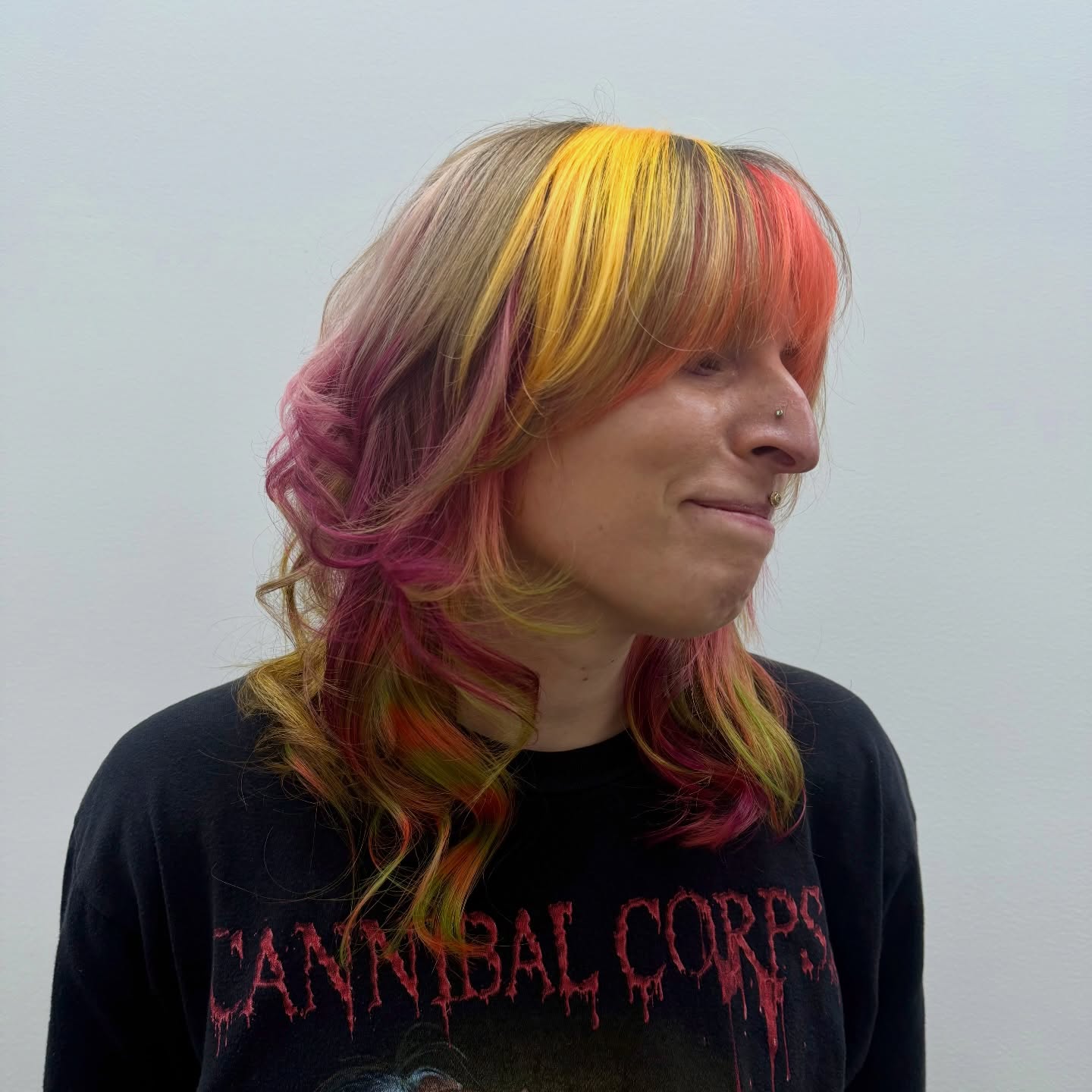 Bright Sunburst Curtain Fringe with Magenta and Lime Underlights