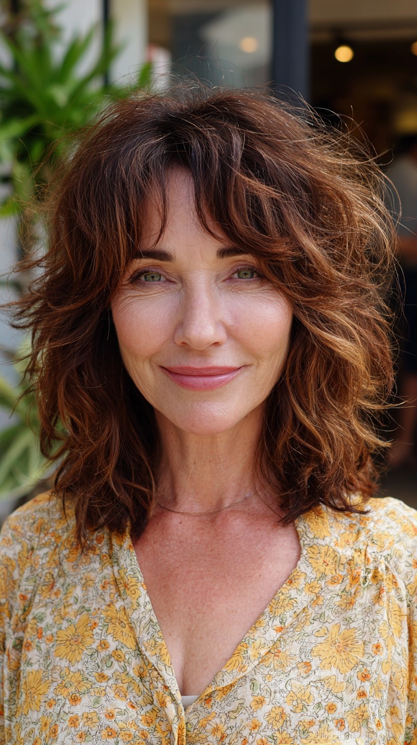Chestnut Mid-Length Textured Shag with Wispy Curtain Fringe