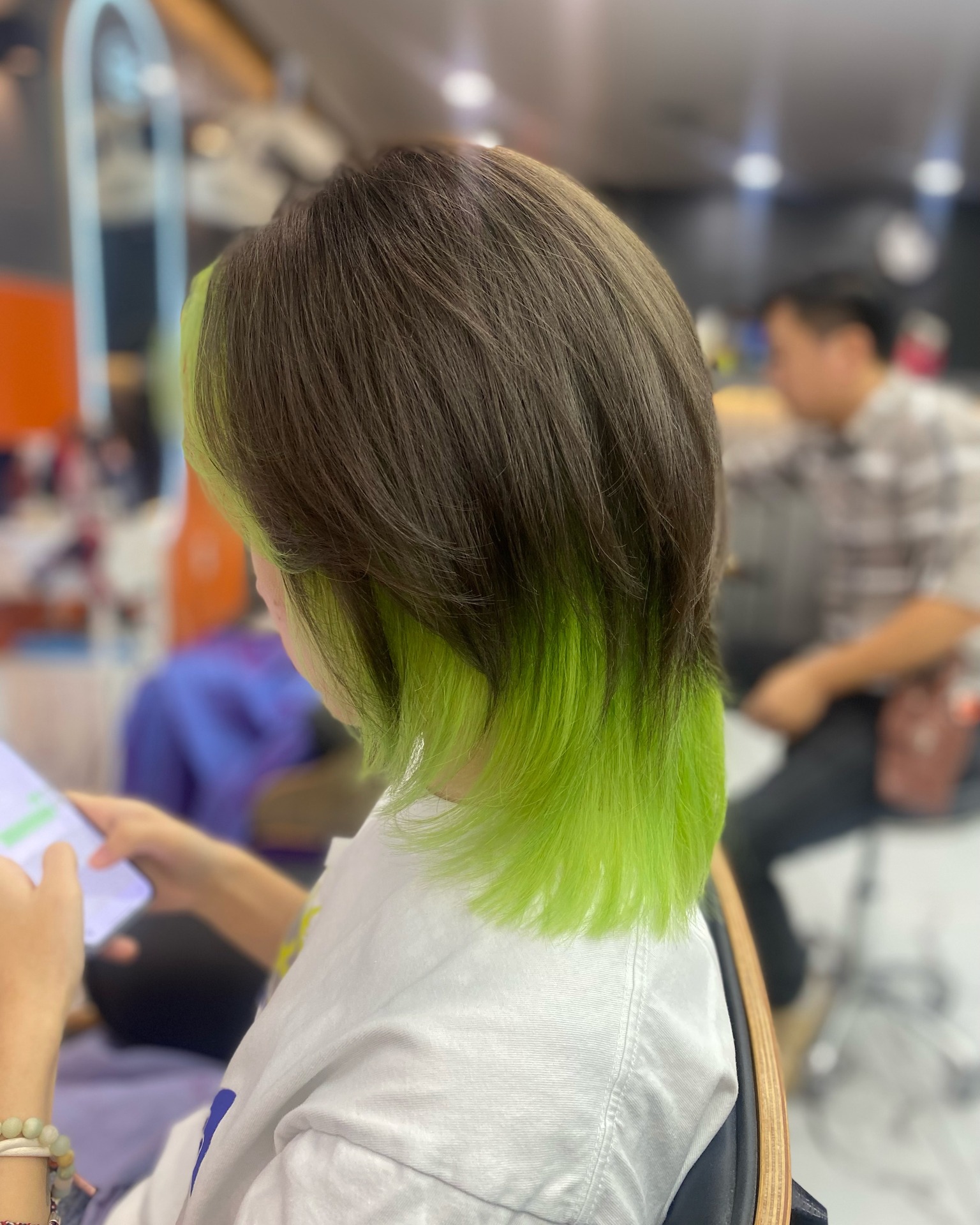 Choppy Nape-Length Shag with Neon Lime Underlayer