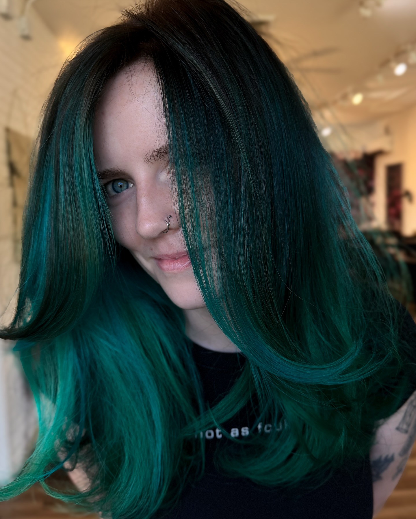 Emerald Teal Root-Shadow Long Curtain Layers