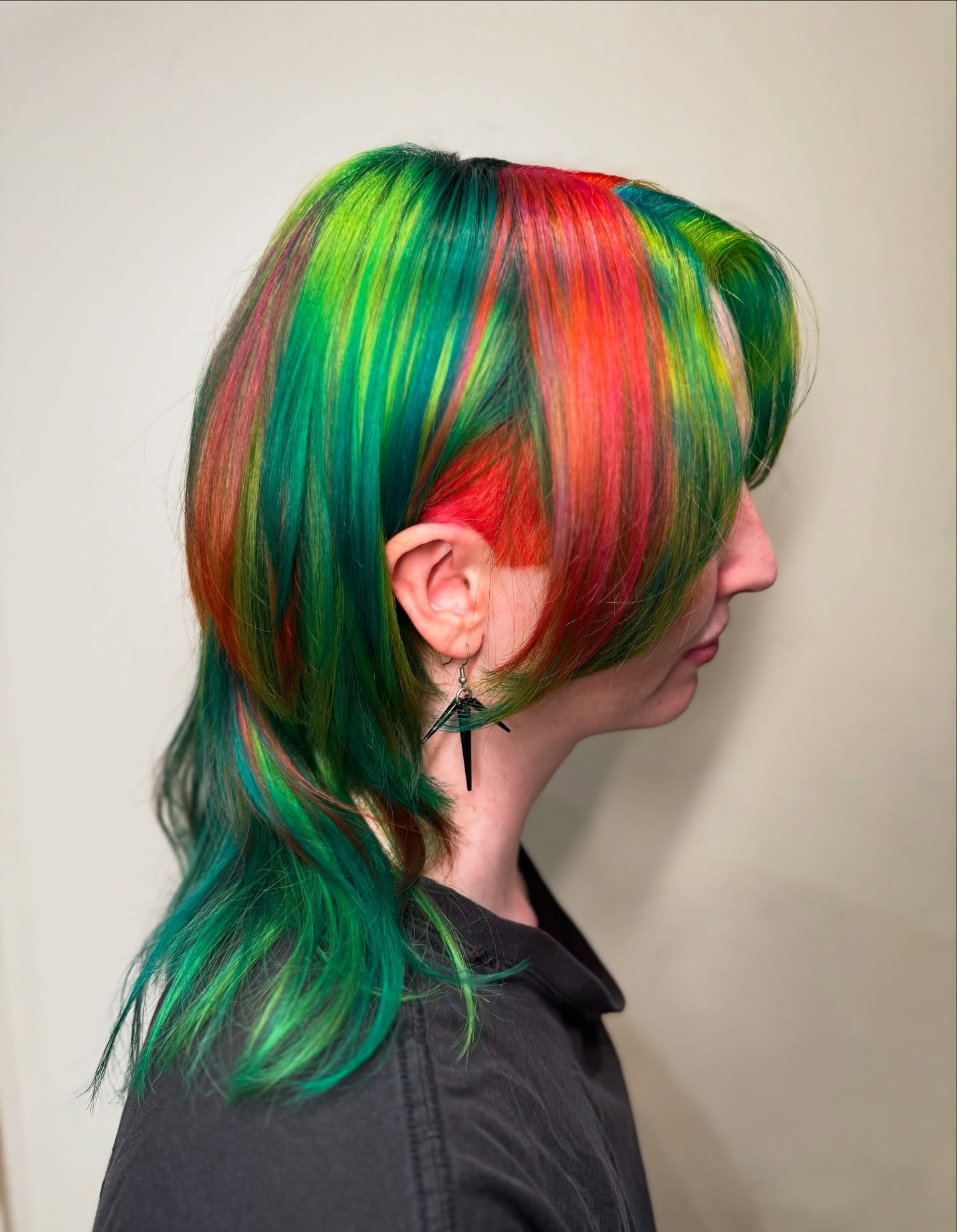 Iridescent Layered Shag with Peekaboo Red Underpanel