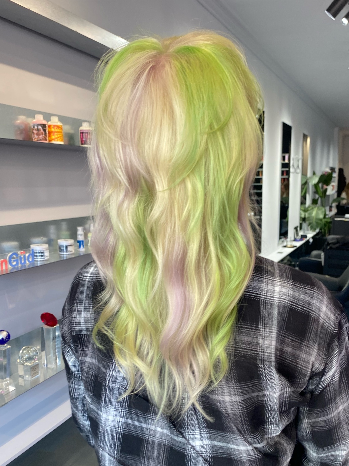 Lime Root-Shadow Long Waves with Lavender Peekaboo Panels