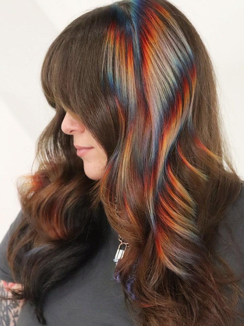 Painted Ribbon Face-Frame on Long Layered Waves