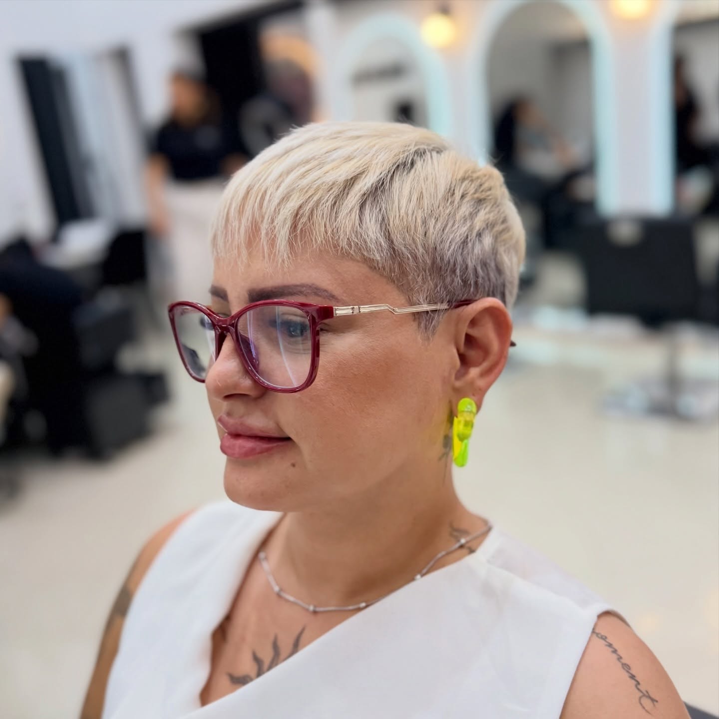 Platinum Cropped Pixie with Micro-Bangs and Shadow Root