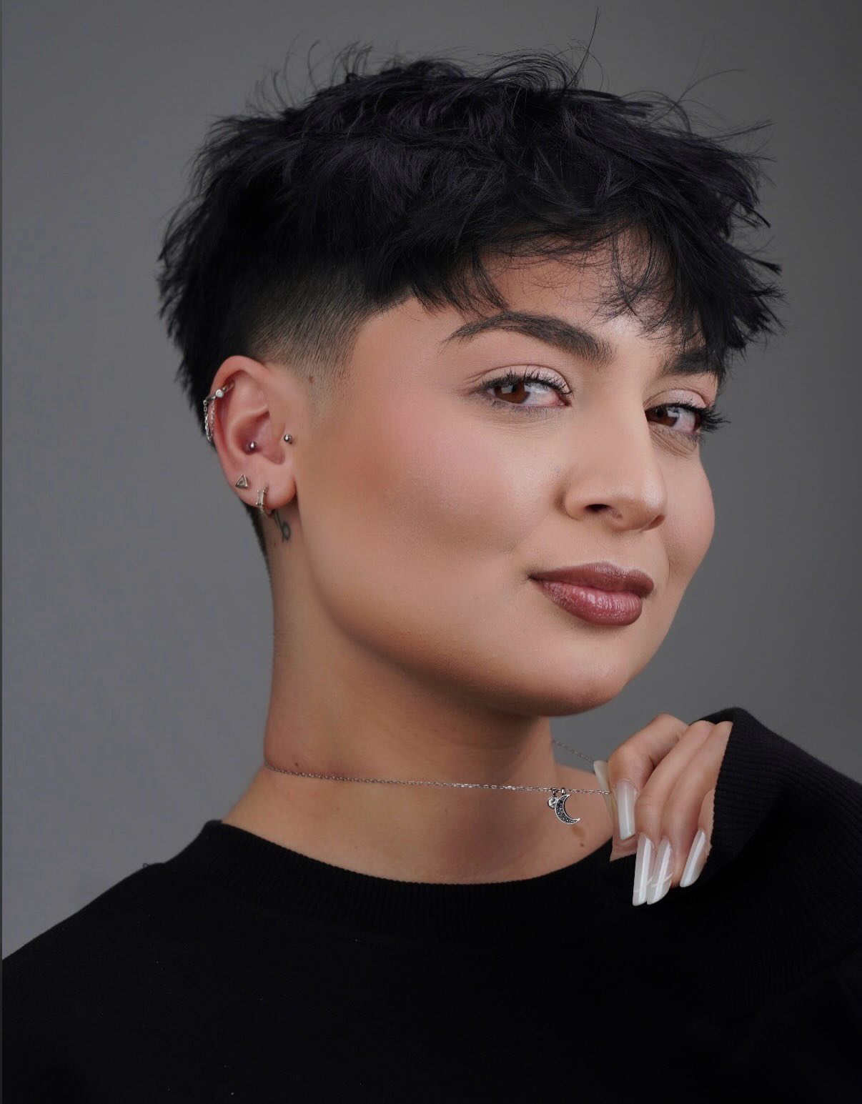 Razor-Textured Short Pixie with Skin Fade and Micro-Fringe