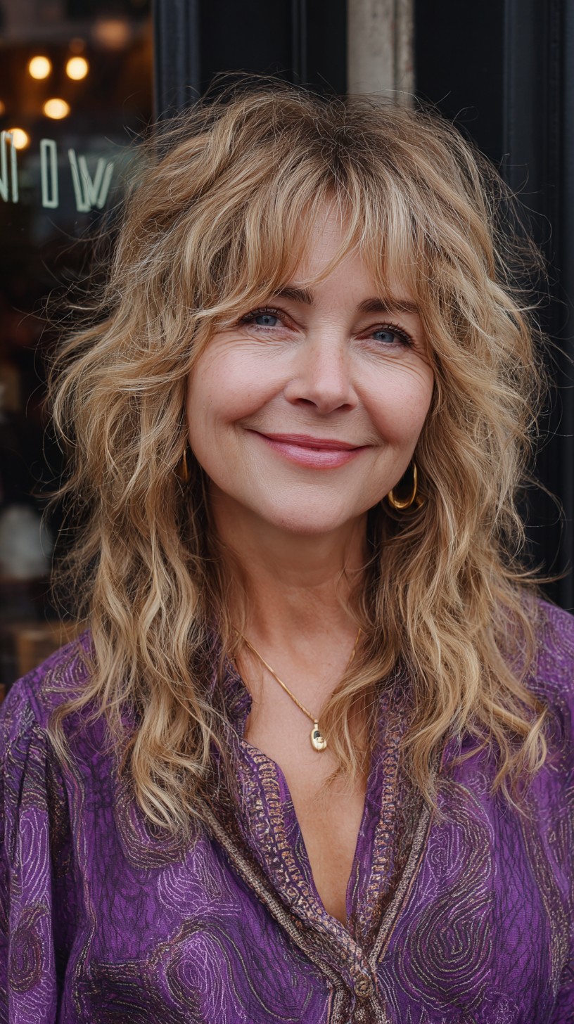 Relaxed Bronde Boho Shag with Textured Curtain Fringe