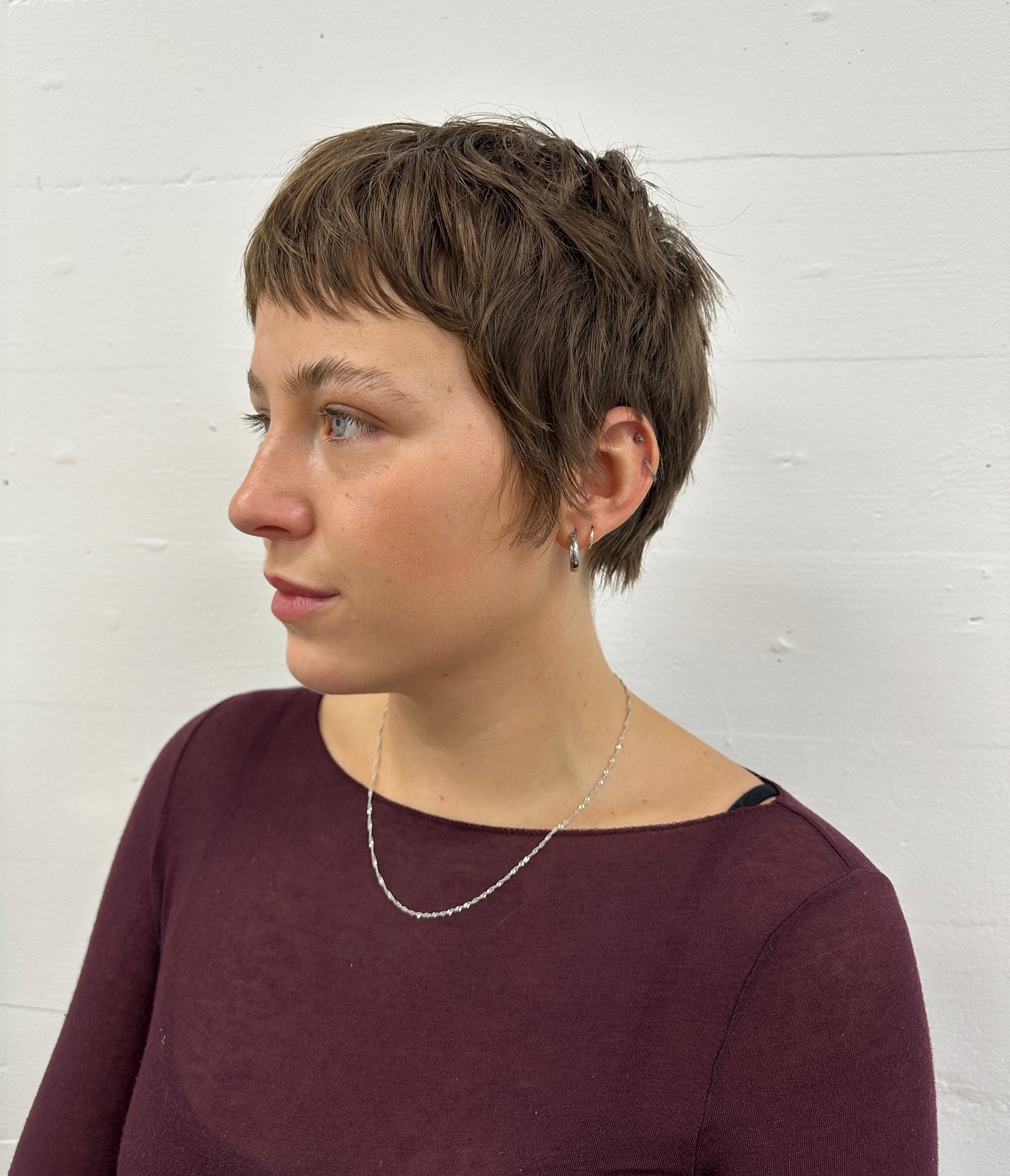 Short Textured Pixie Crop with Cropped Micro-Fringe and Ear-Grazing Perimeter