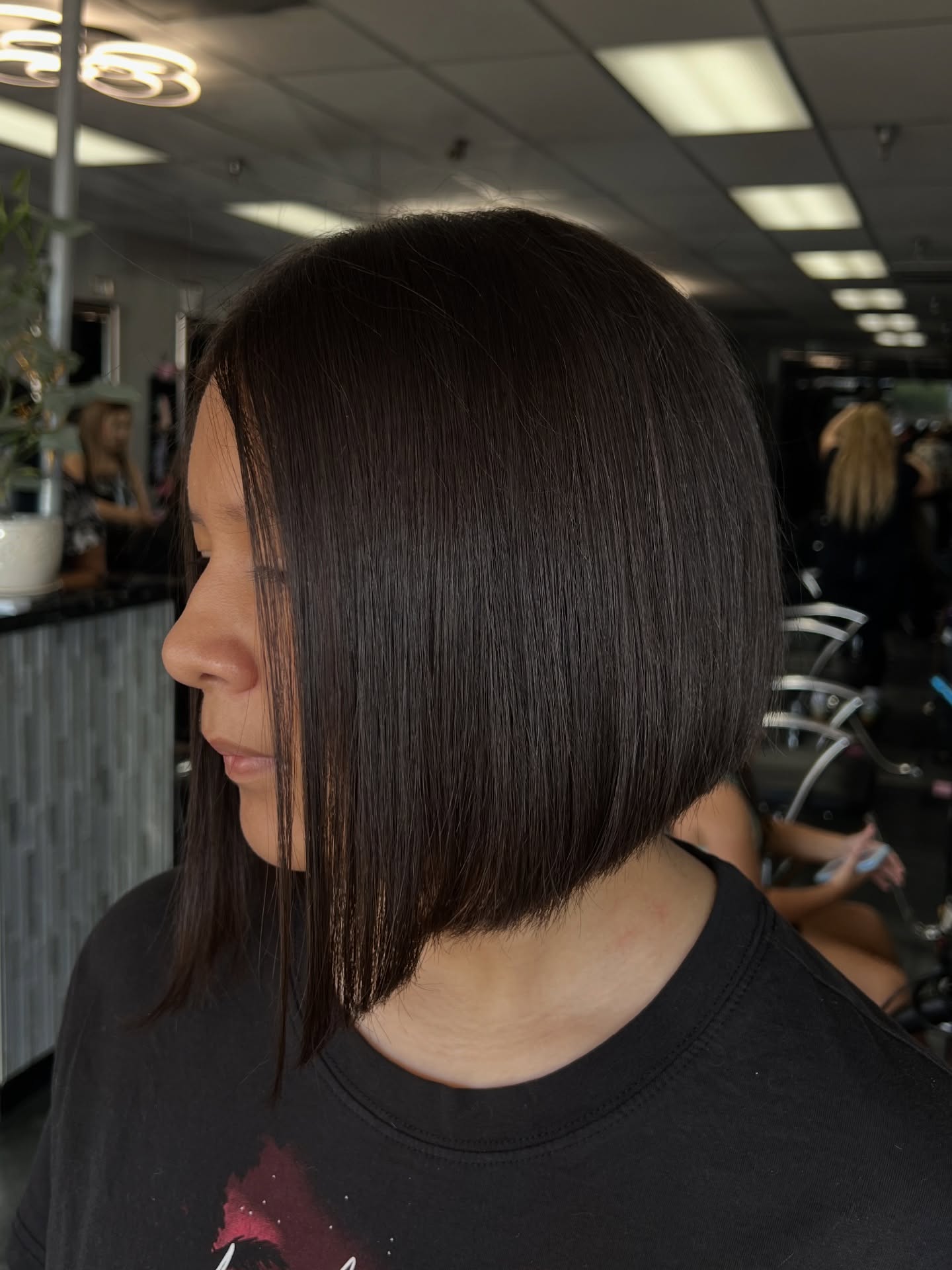 Sleek Angled Chin-Grazing A-Line Bob with Soft Pointed Face Frames