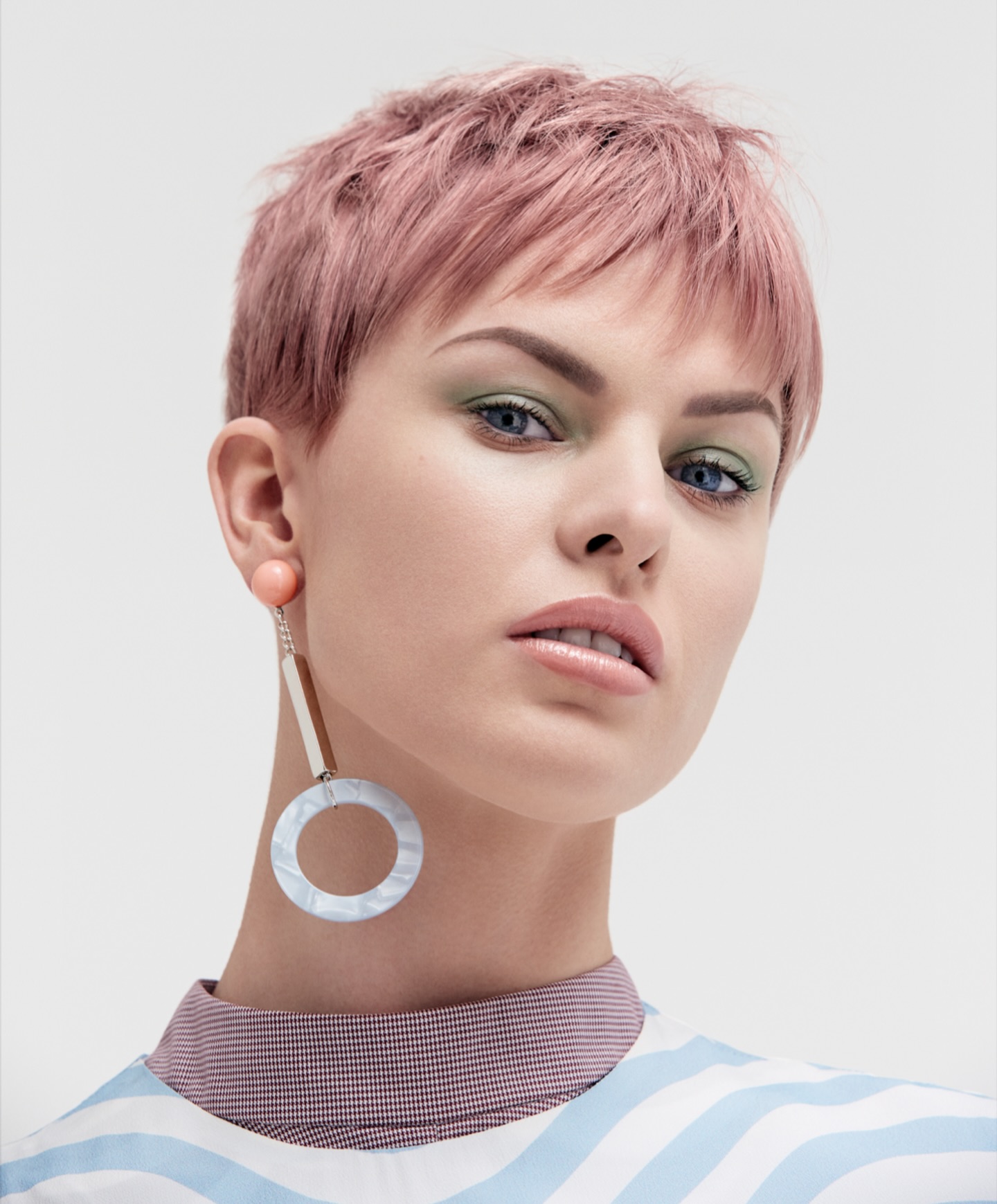 Soft Rose-Pink Pixie with Textured Micro-Fringe and Delicate Crown Layers