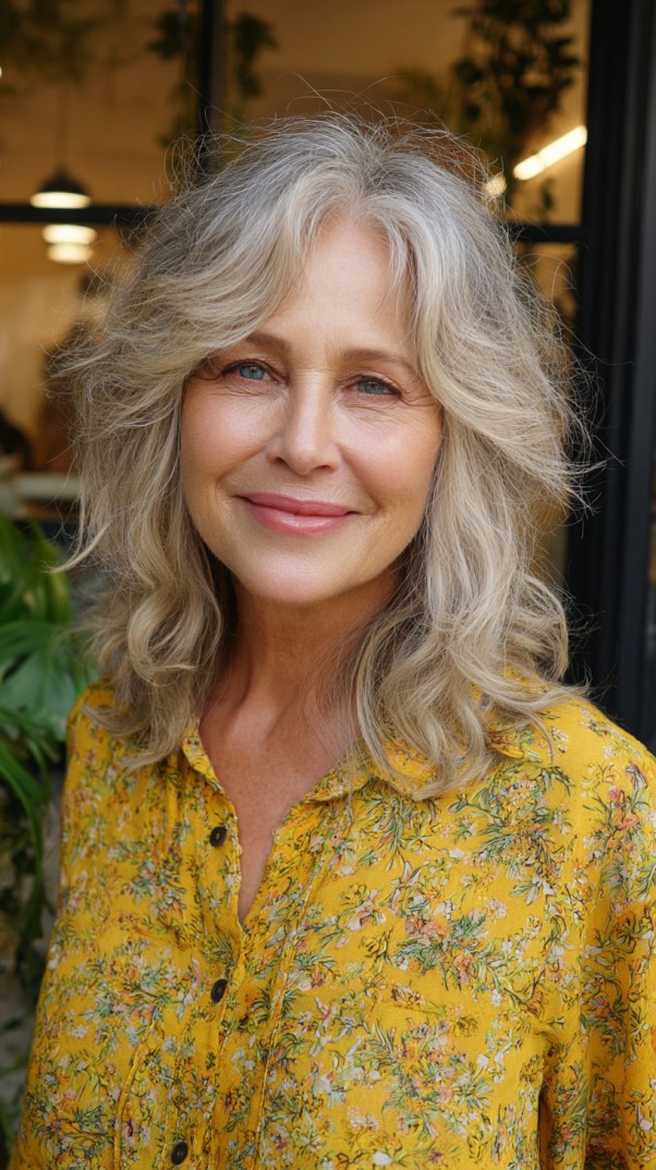 Soft Silver Boho Shag with Curtain-Framed Layers