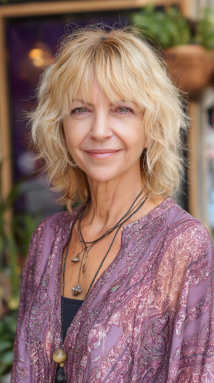 Sun-Kissed Layered Shag with Curtain Bangs