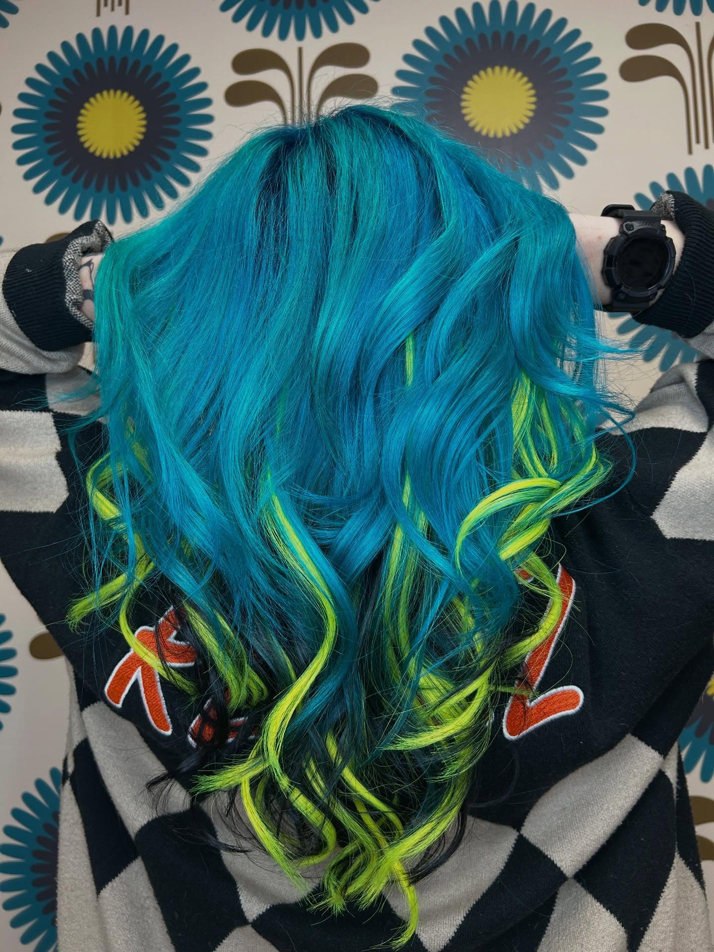 Teal Ocean Cascade with Neon Underpaint Slices