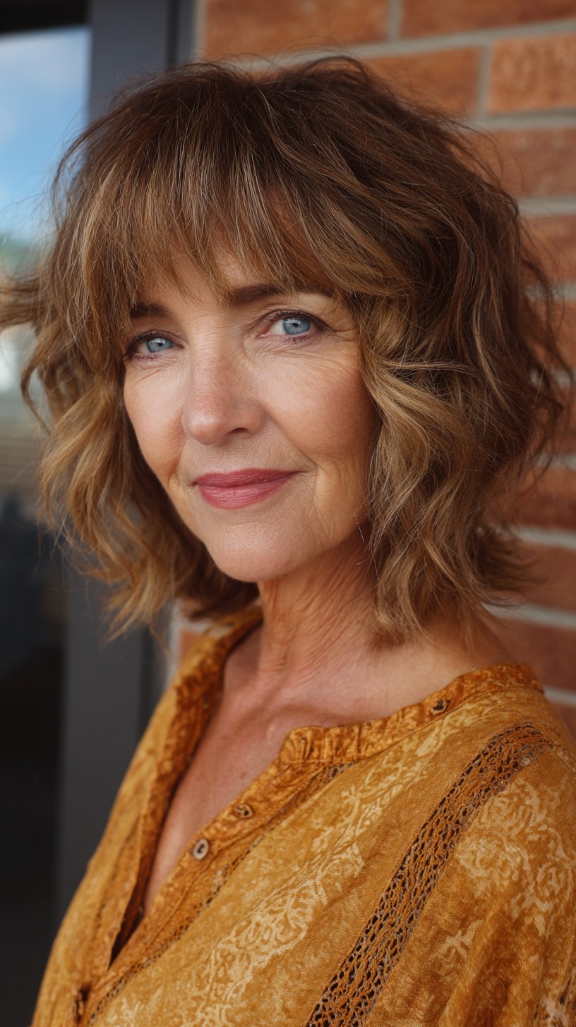 Textured Collarbone-Length Boho Shag with Wispy Fringe