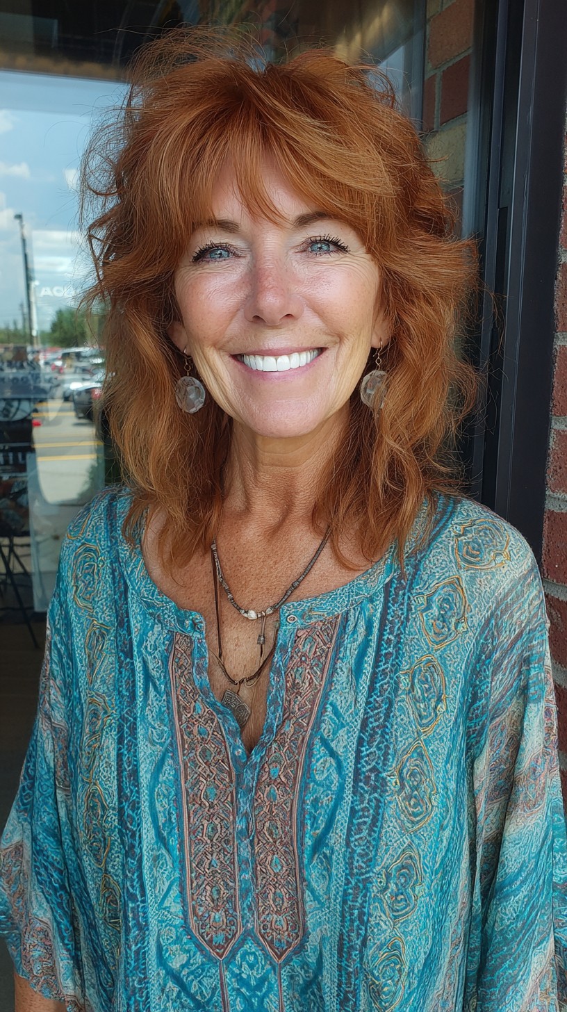 Textured Copper Shag with Lifted Crown and Wispy Fringe