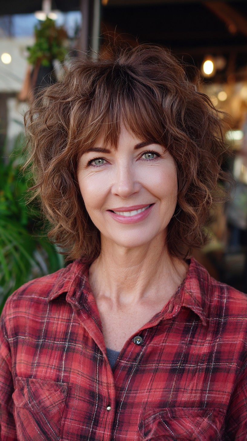 Textured Curly Shag with Short Blended Fringe