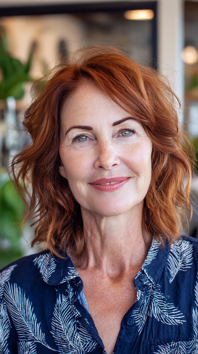 Textured Red Boho Shag with Face-Framing Layers