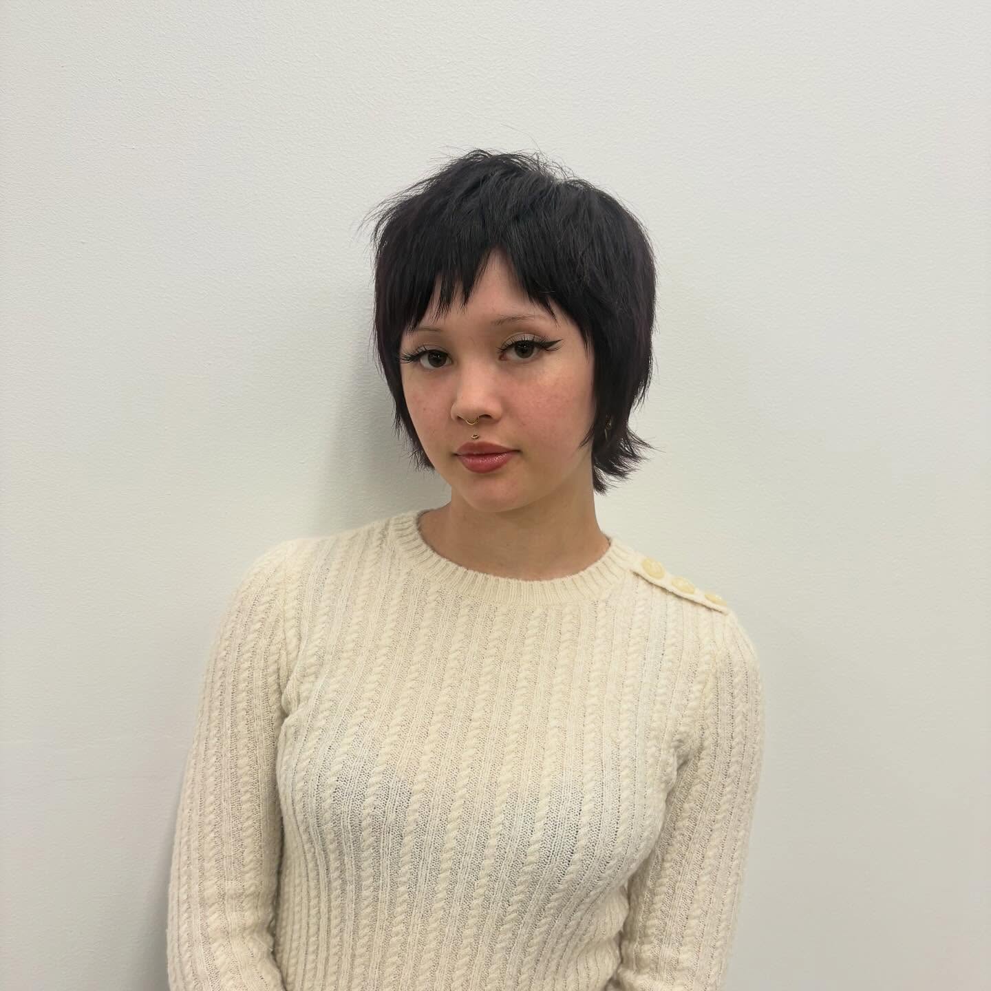 Choppy Textured Micro Bob with Feathered Nape and Micro Fringe