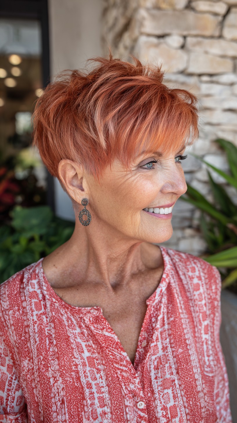 Copper Air-Dried Pixie with Piecey Crown and Soft Side Fringe