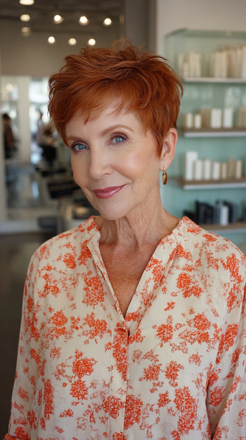 Copper Micro-Pixie with Lifted Crown and Face-Framing Layers