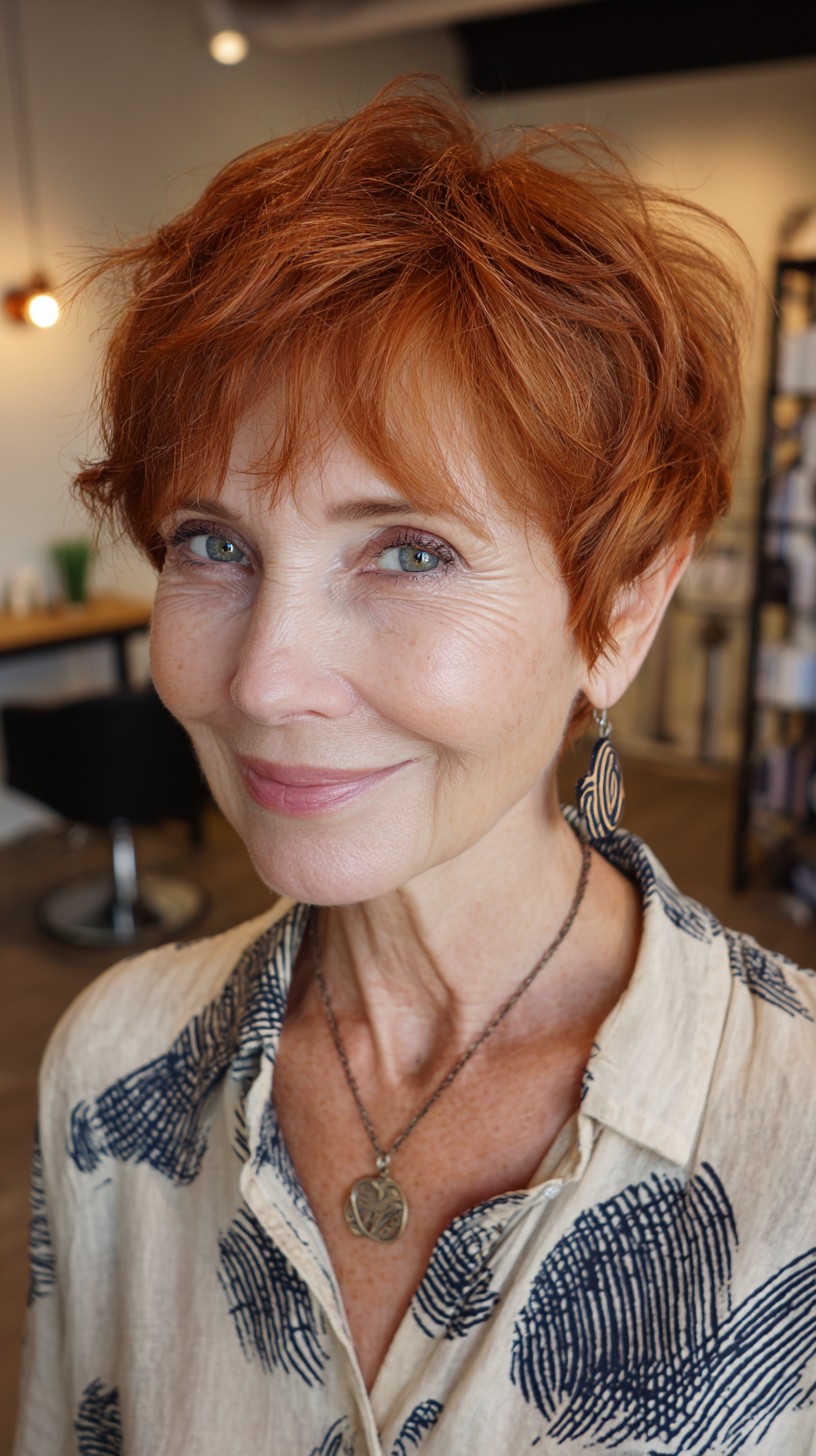 Cropped Copper Textured Pixie with Soft Micro-Fringe