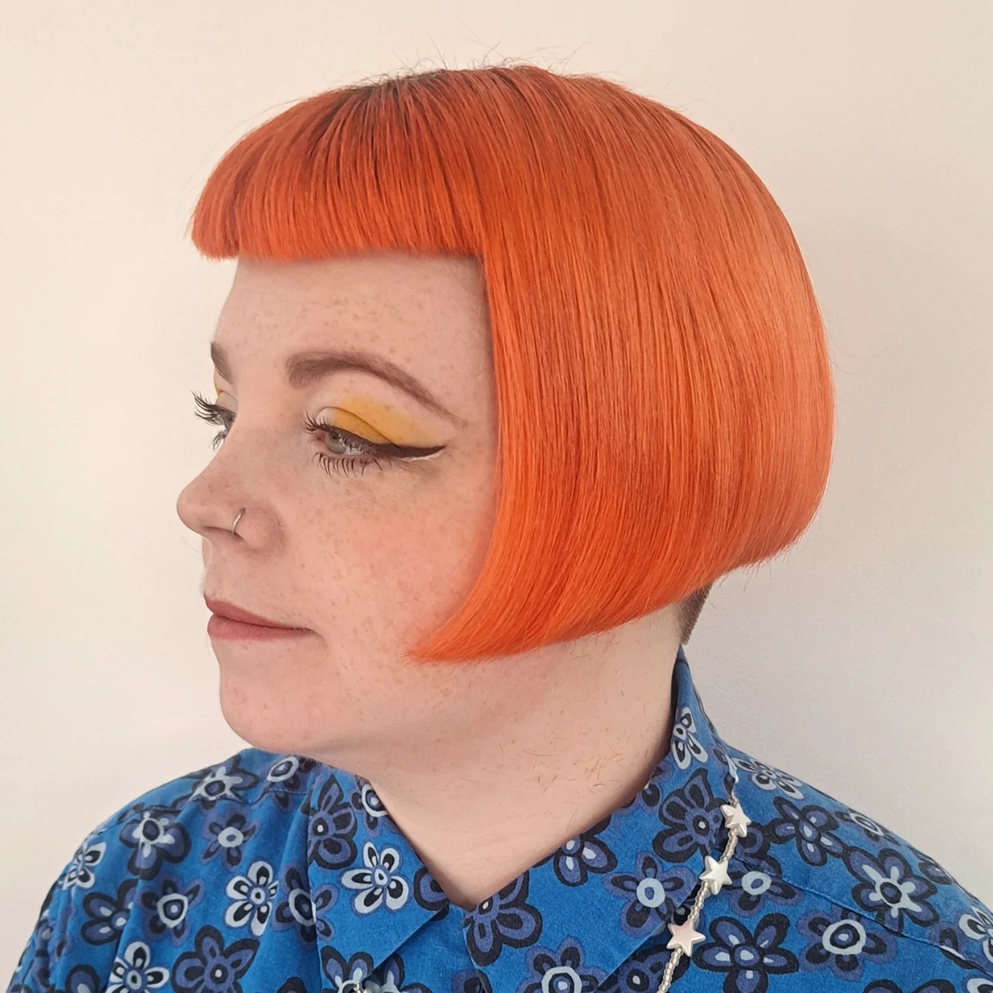 Cropped Precision Orange Micro Bob with Blunt Mini Fringe