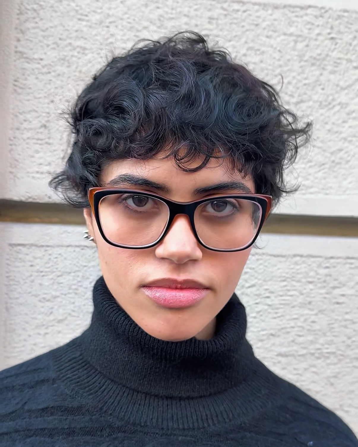 Curly Short Crop with Soft Fringe and Rounded Crown