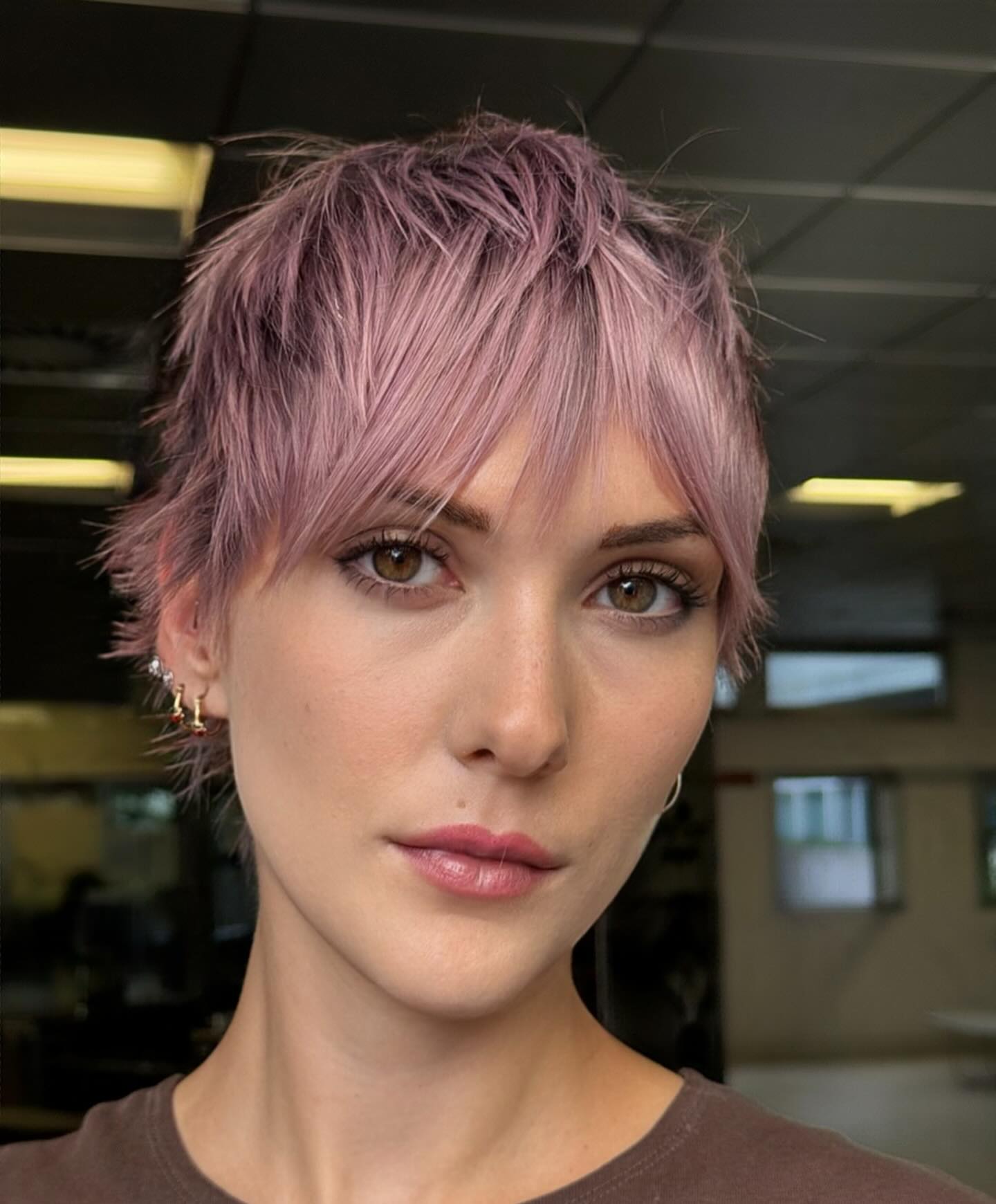 Dusty Rose Piecey Pixie with Feathered Micro Fringe