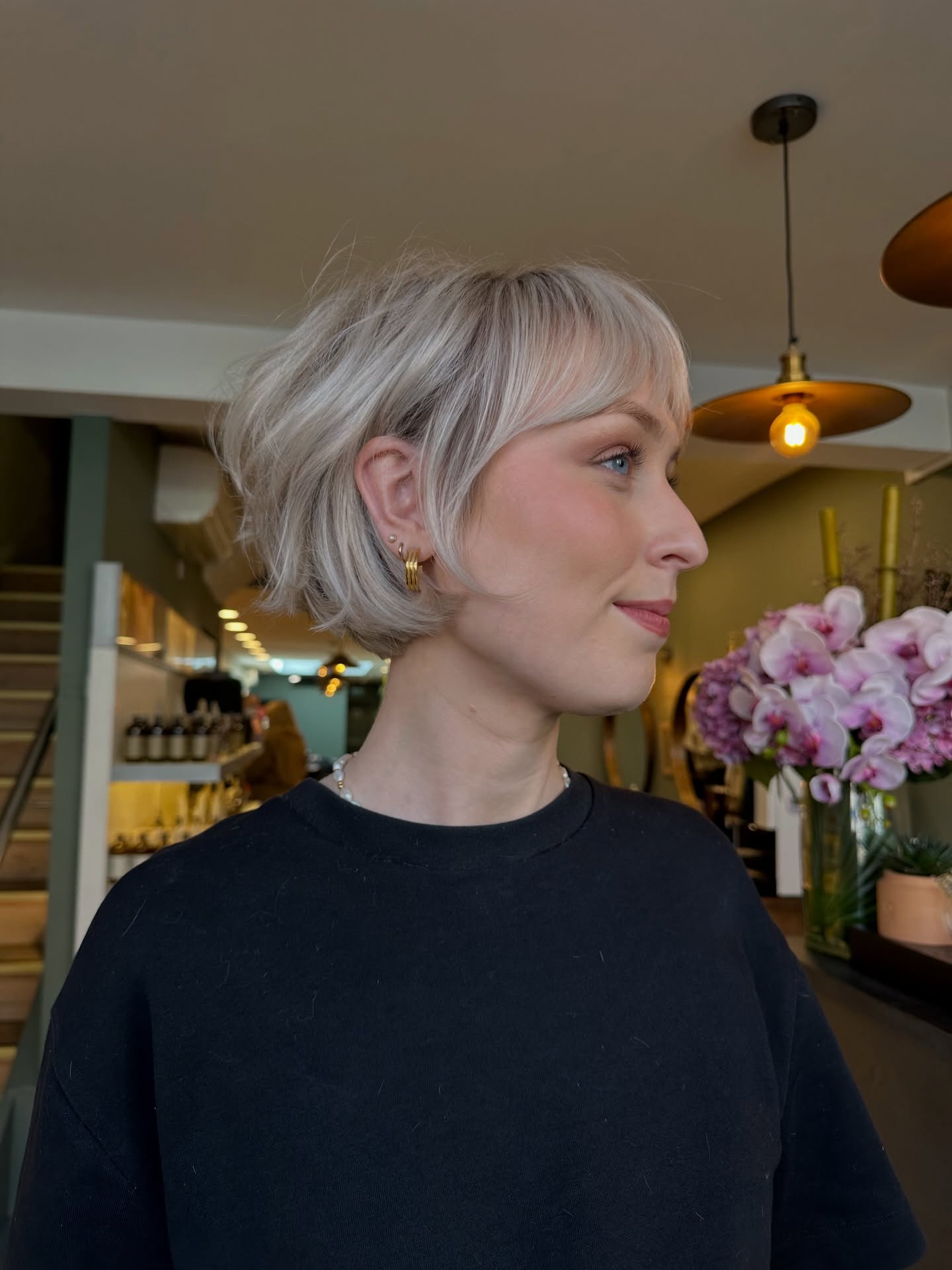 Ear-Grazing Ash-Silver Micro Bob with Feathered Micro Fringe
