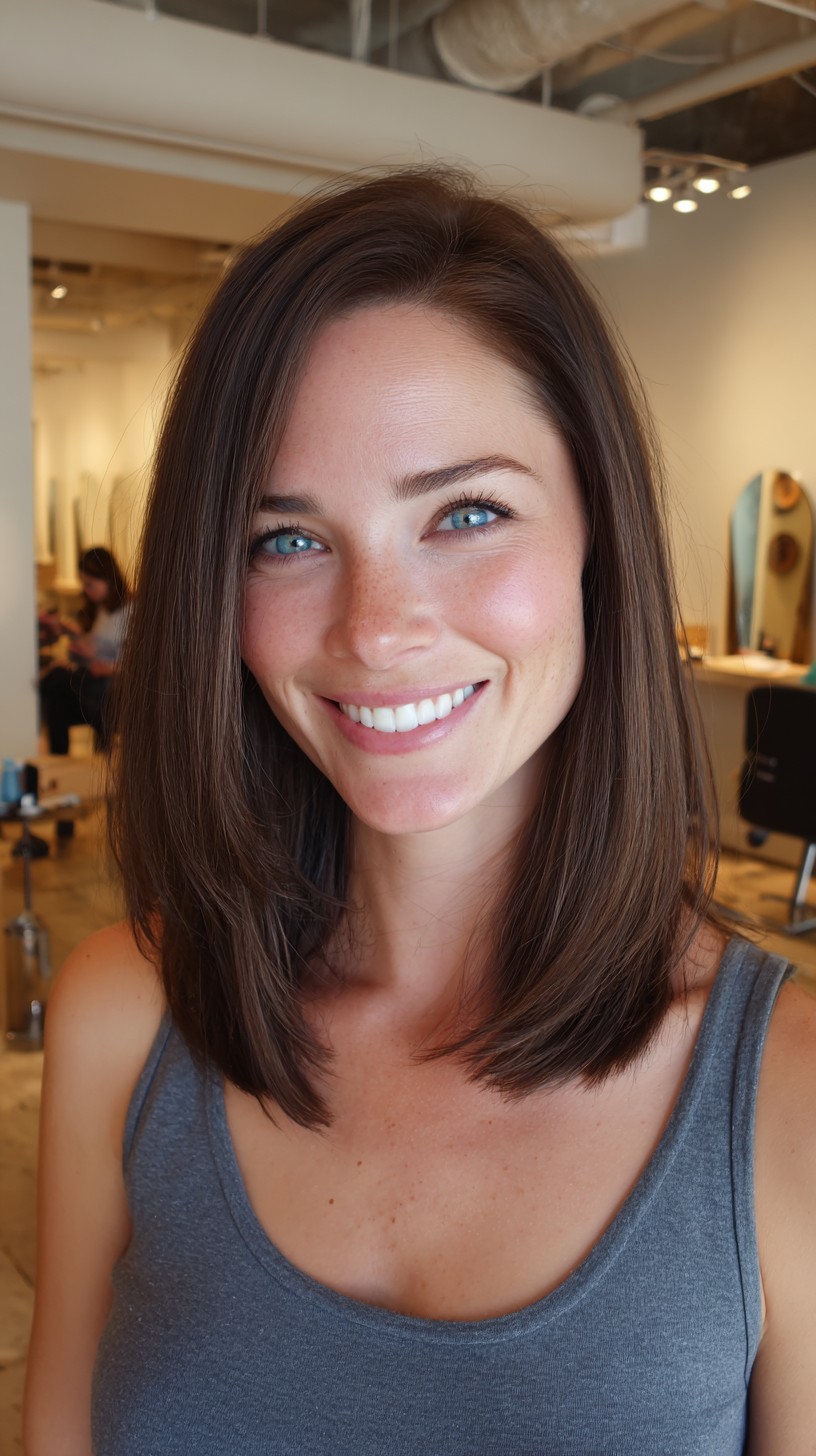 Glossy Off-Center Collarbone Lob with Subtle Interior Bevel