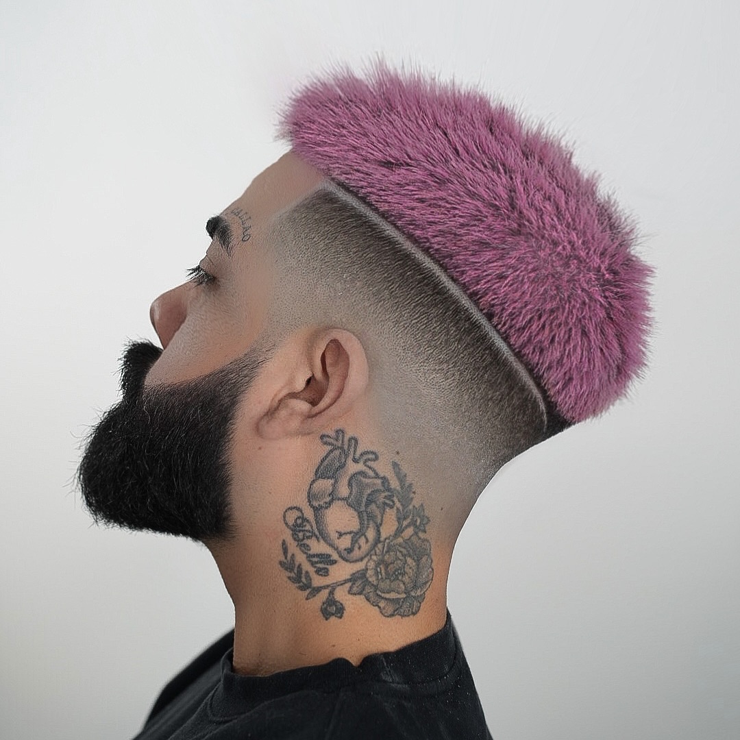 Plush Magenta Crop with Razor Part and Low Skin Fade