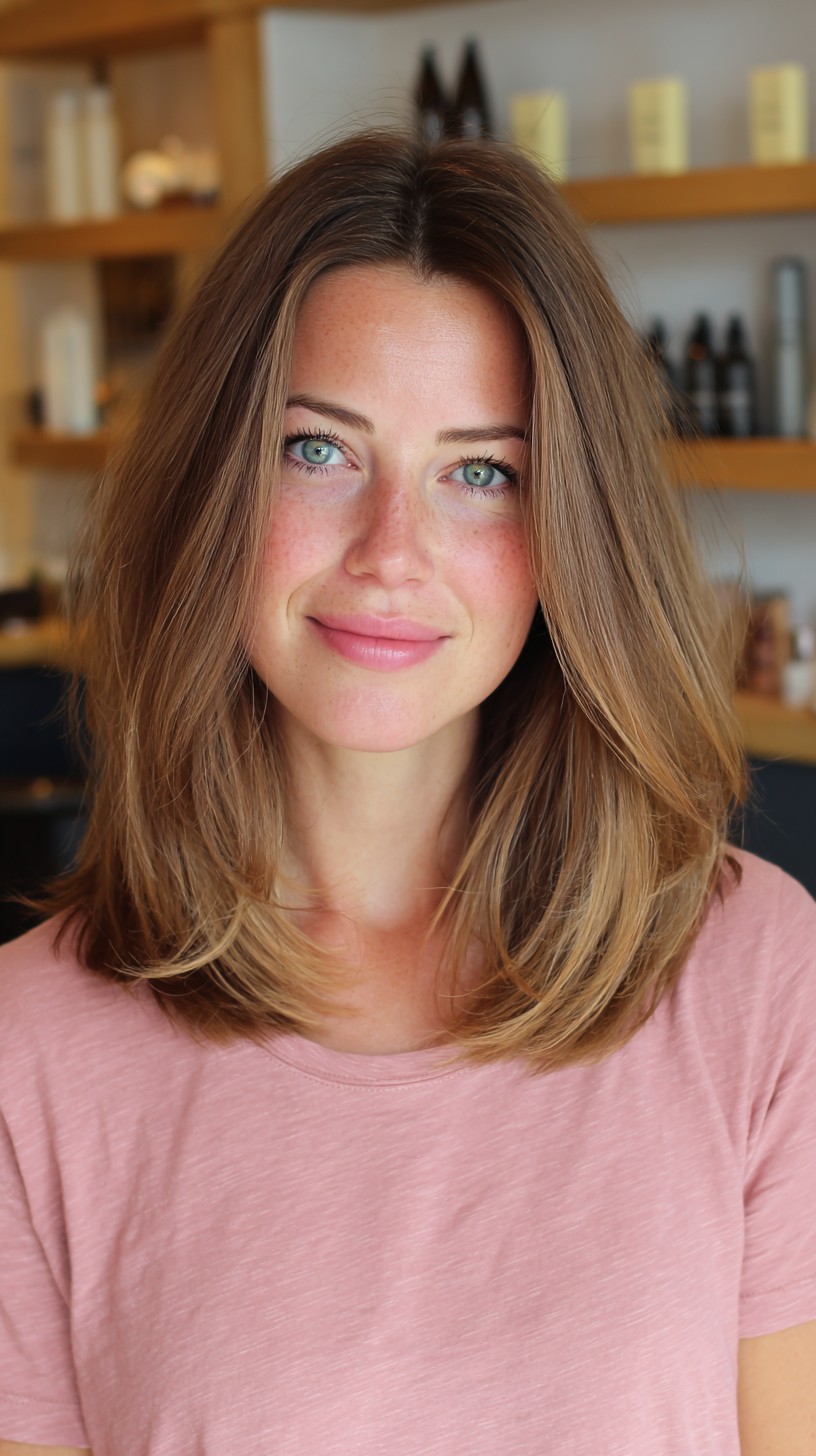 Sculpted Shoulder-Length Lob with Interior Bevel and Gentle Face-Framing