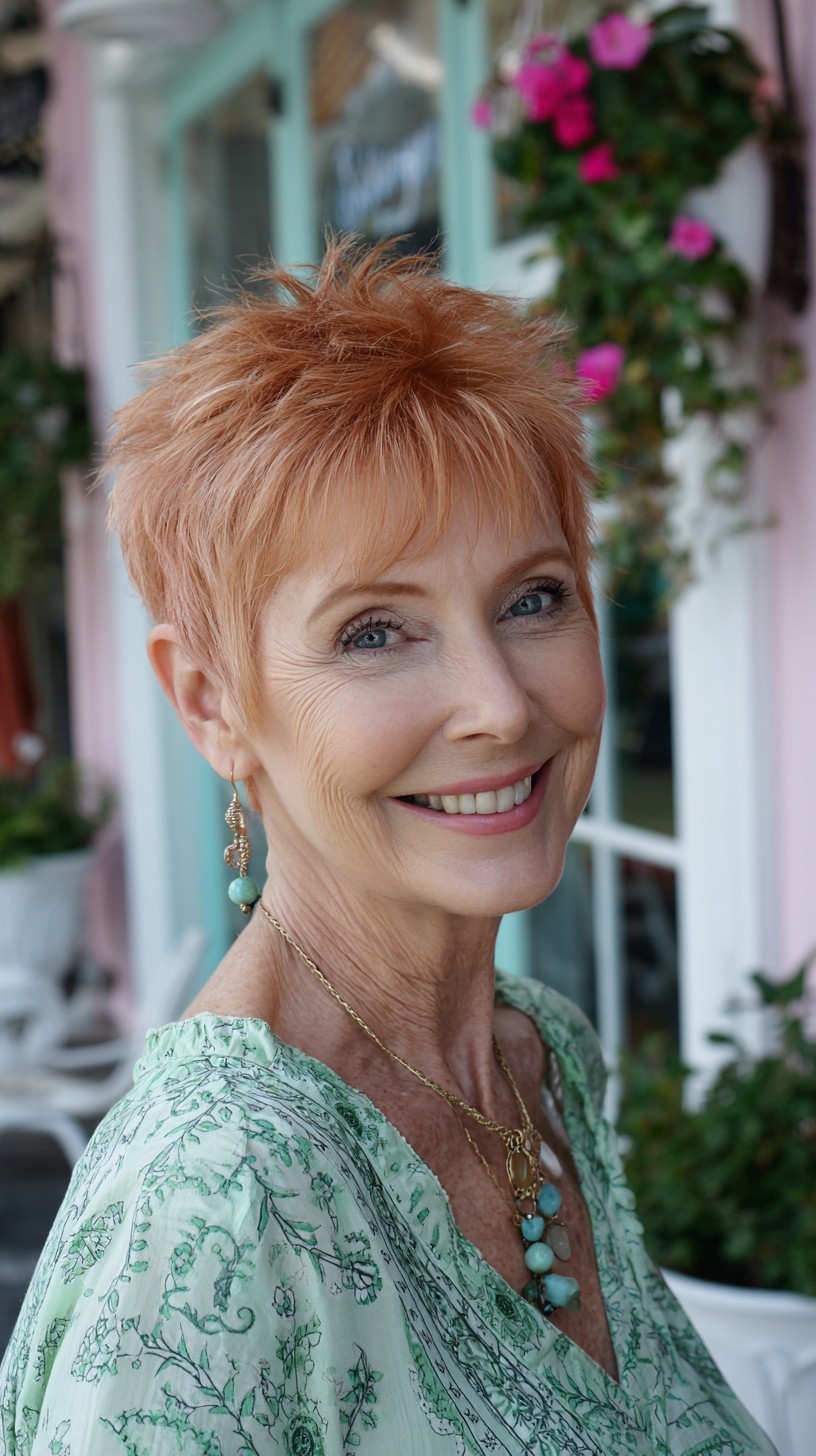 Short Textured Copper Pixie with Feathered Micro-Bangs